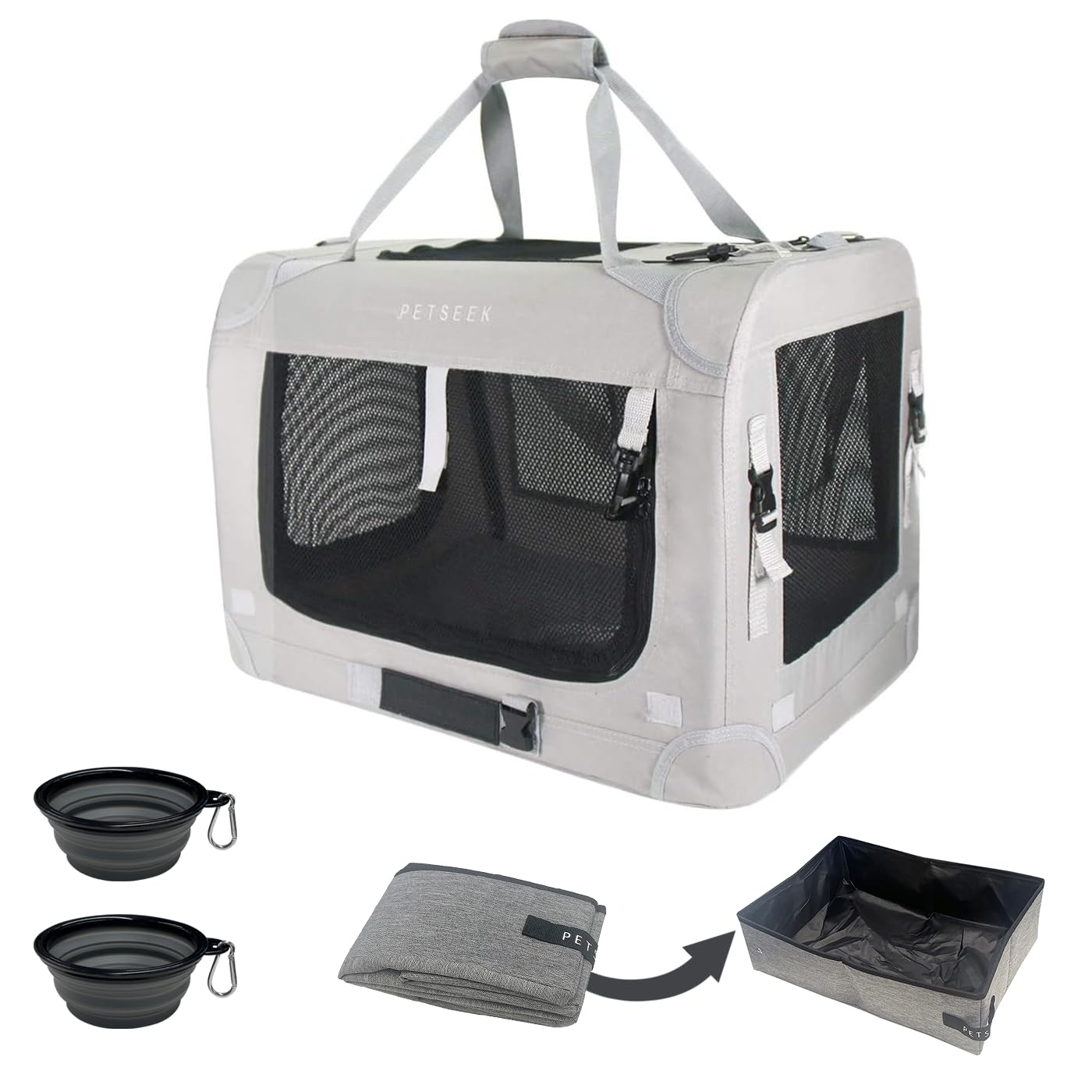 Petseek Extra Extra Large Cat Carrier Soft Sided, Portable Small Dog Carrier for 2 Cats, 24"x16.5"x16" Car Travel Folding Comfortable Design with