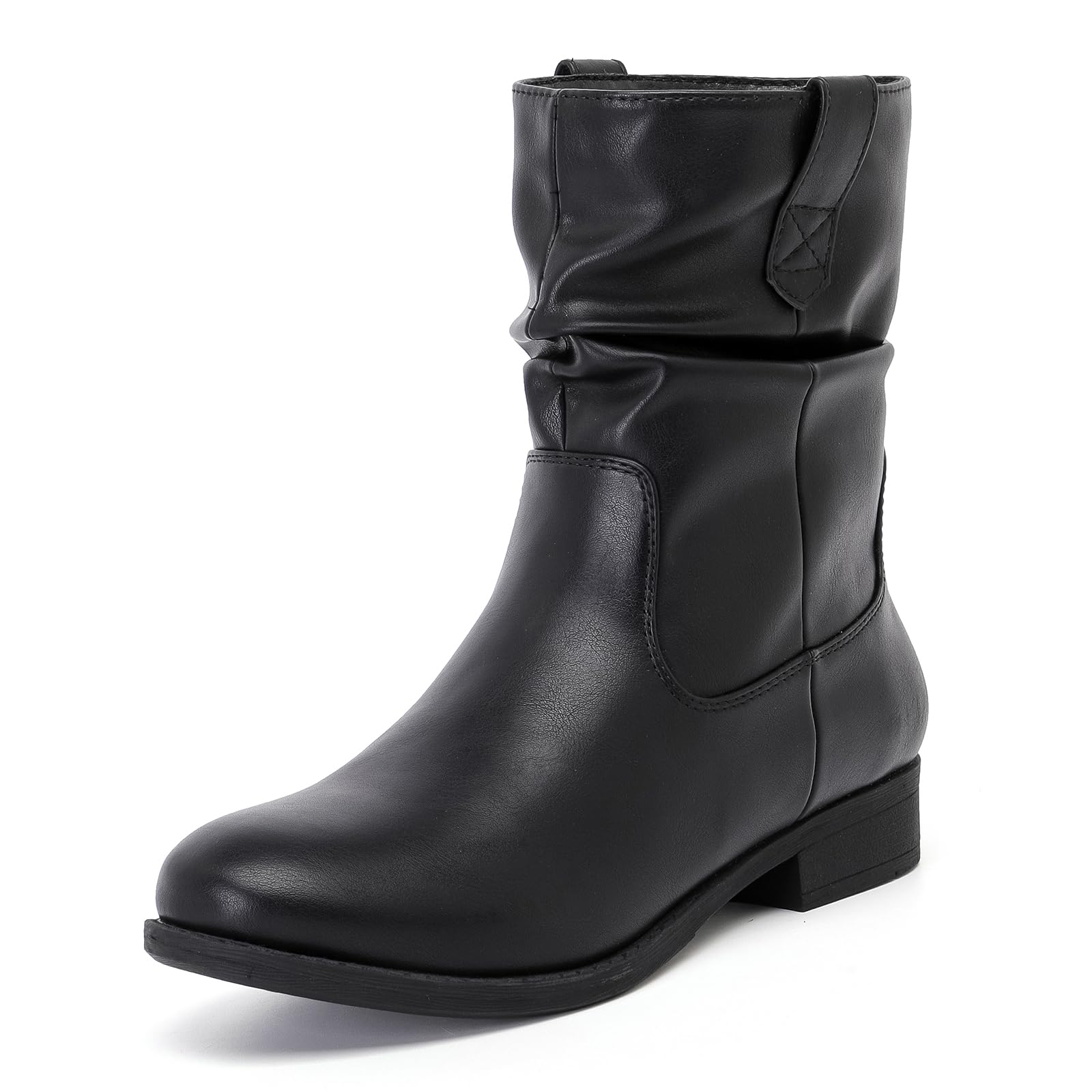 Womens Ankle Boots - Slouchy Fashion Low Calf Flat Booties Comfortable Round Toe Fall Winter Casual Short Boots