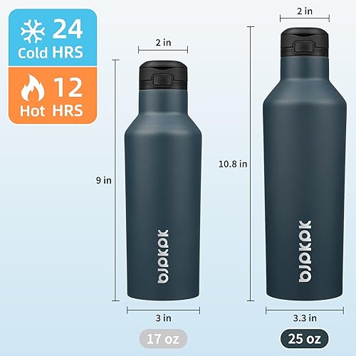 Miniatura 4 de BJPKPK Botella de agua aislada con pajilla, botellas de agua de acero inoxidable de 25 onzas con 2 tapas y asa de transporte, botella térmica de