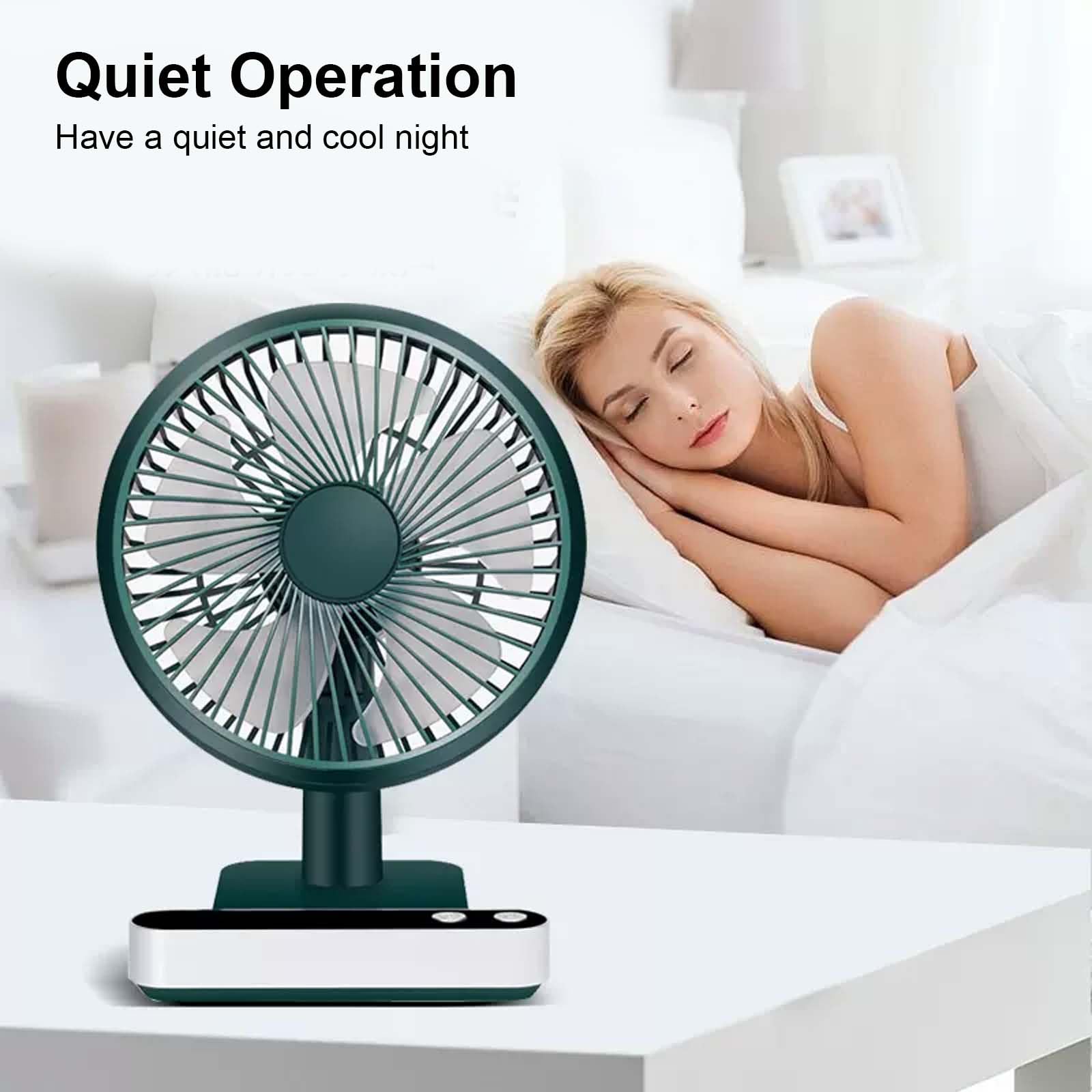 6.7 Inch Mini Ventilatori da Tavolo Portatile, Scrivania di 5000mAh Ricaricabile, 4 Velocità, 180° Rotazione Automatica, Ventilatore Silenzioso con Cavo USB, Per Ufficio, Soggiorno, Viaggi (Verde)