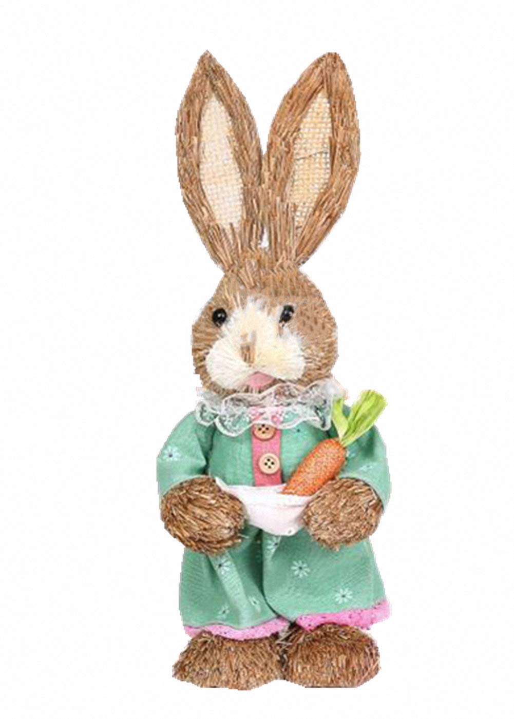 Ulalaza Happy Easter Decoration Bunny Simulation Rabbit Home Garden Bunny Ornaments Creative Cartoon Photography Props Straw Bunny Easter Gift Interior Classroom Party Shop Layout