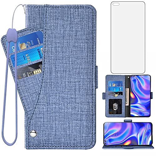 Asuwish Compatible with Moto One 5G/One5G UW/Moto G G5 Plus Wallet Case Tempered Glass Screen Protector and Flip Cover Card Holder Stand Cell Phone Cases for Motorola One Lite XT2075-1 Women Men Blue