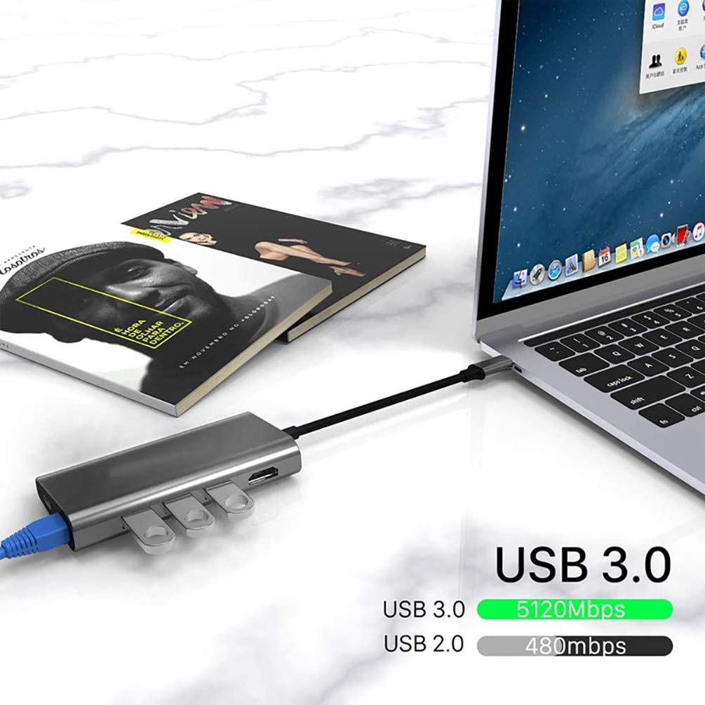 8-in-1 USB C Hub - 4K HDTV, 100W PD, USB Ports, Ethernet, SD/TF Card Reader - MacBook Pro/Air Compatible