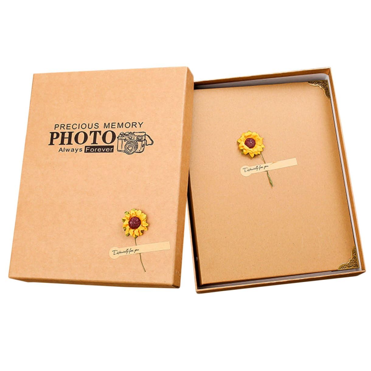 Sewroro Álbum de Fotos DIY de Papel Kraft Artesanal Álbum de Recortes en Blanco Páginas Amarillas para Colección de Fotografías y Recuerdos Adecuado para Bodas y Viajes