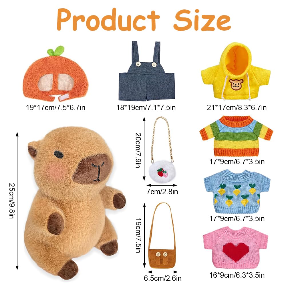 KBIBCK Capybara Plush with 9 PCS Clothes &Accessories, 25cm Capybara Stuffed Animal, Cute CapybaraTeddy - Image 2