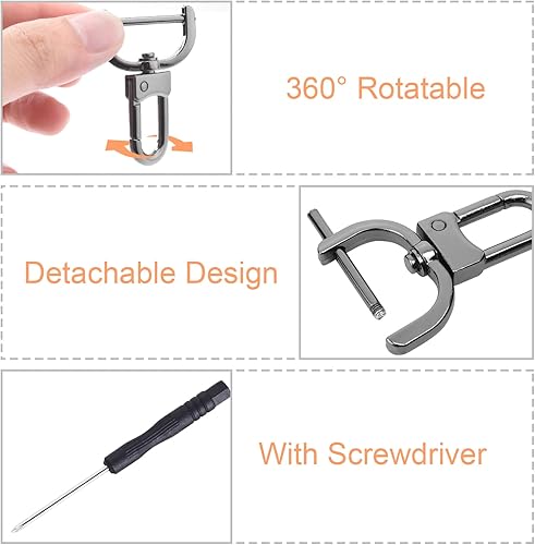 Miniatura 3 de Paquete de 6 ganchos giratorios desmontables de 34 pulgadas, cierre de pinza de langosta de metal con destornillador para accesorios de llavero de