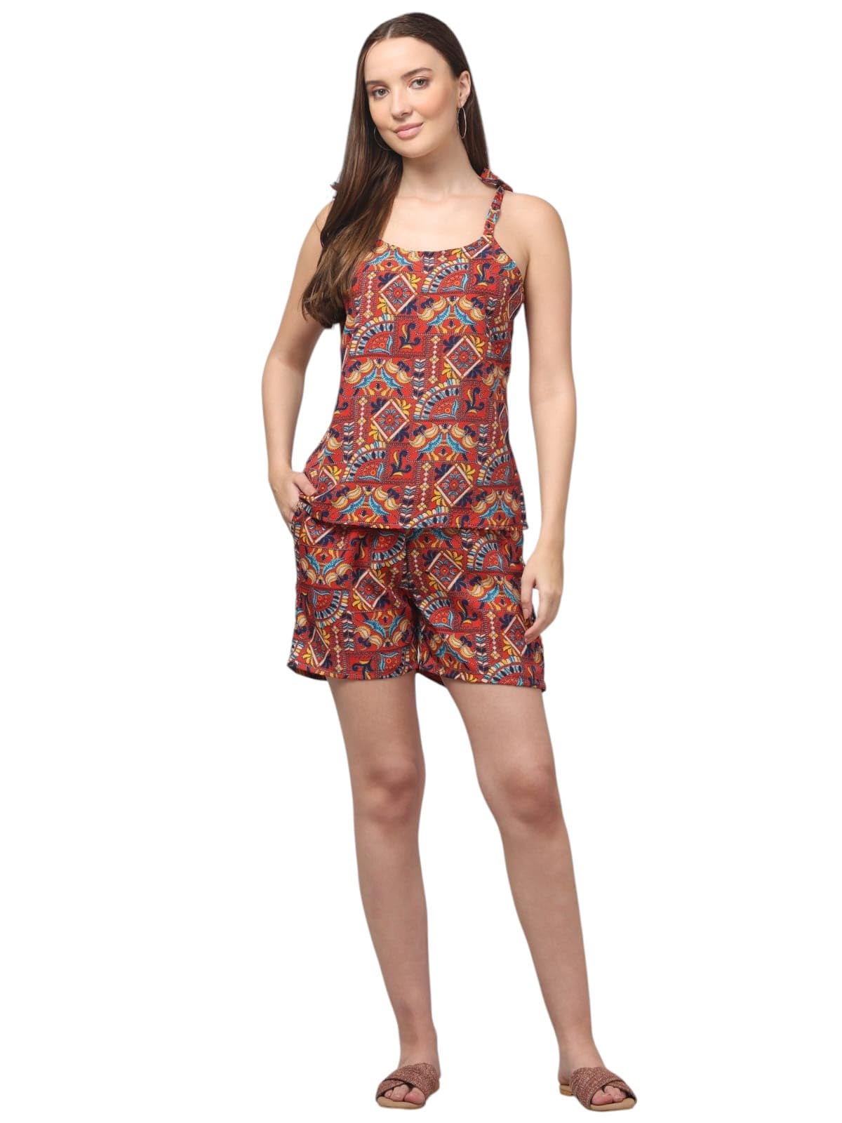 Womens, Cotton Babydoll Lingerie Bodysuit Swimwear Mini Chemise Top Short Wedding Bridal Nightdress with Top Shorts Strylish Prints Multicolor, Relaxed-image-22