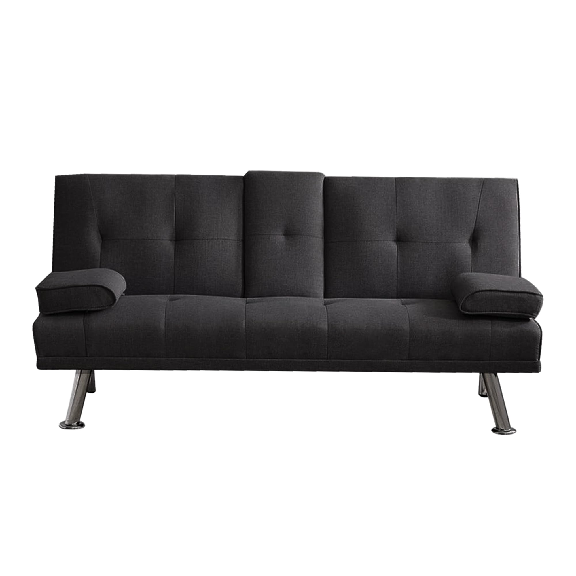 MN Furniture Space Saving 3 Seat 3D Fabric Comfortable Sofa Bed with Cup Holder and Adjustable Arm Rest (Black)