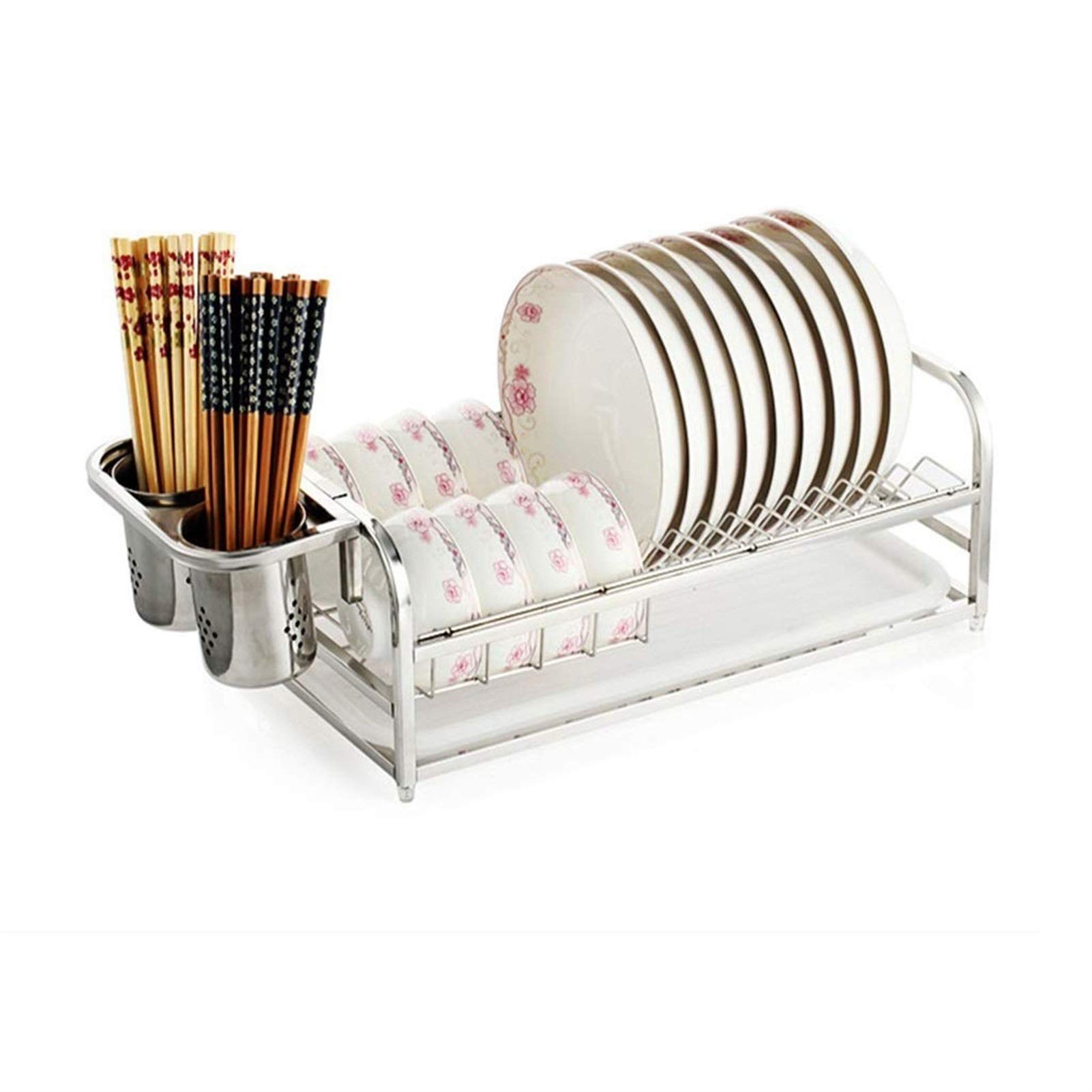 XYIANG Utensil Holders Drying Rack Kitchen Organizer with Drain Board, Chrome Finished Steel,Dish Drainers Dish Rack Dish Drainer Rack Holder Cutlery Tableware Draining Drying Storage Rack Holder wi