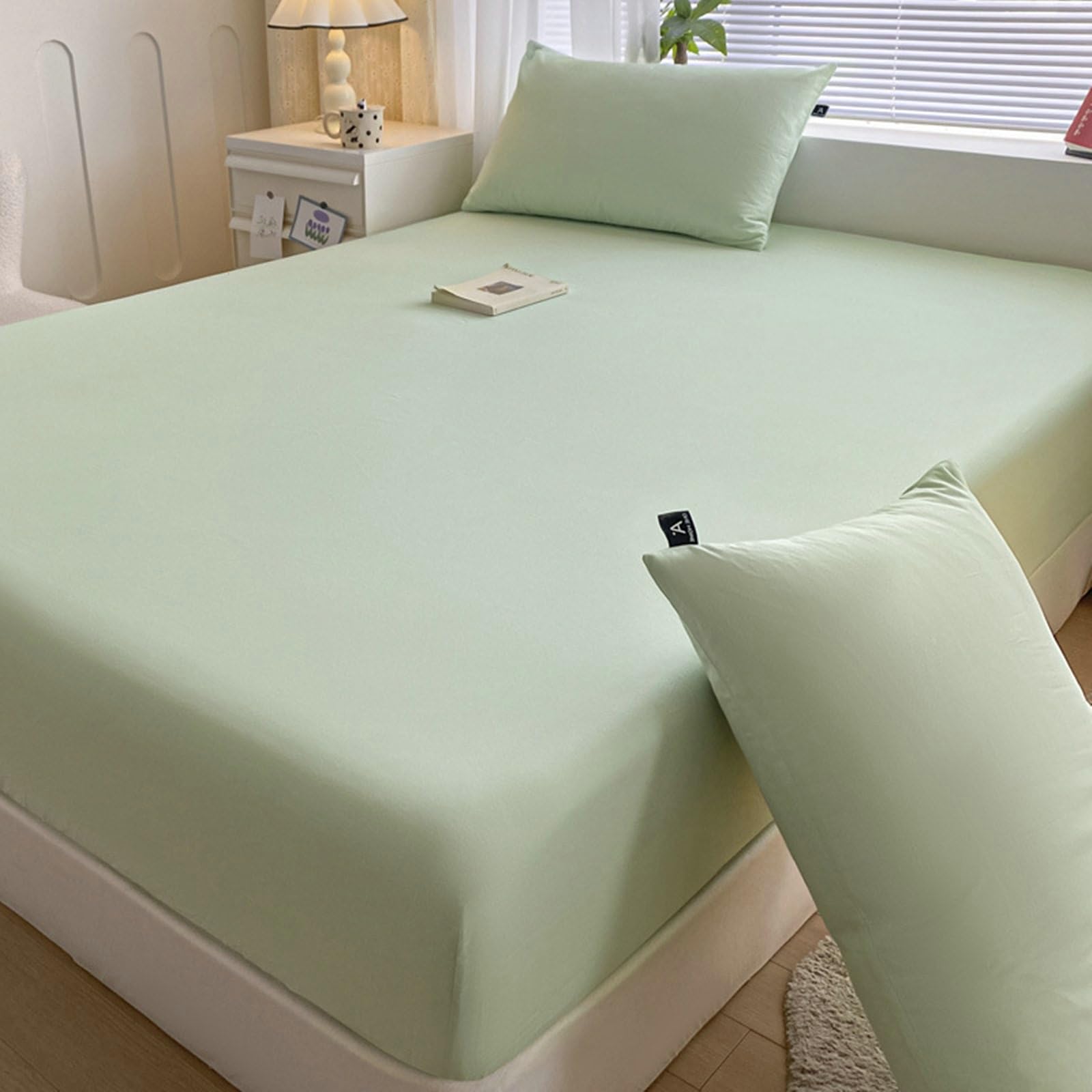 Drap Housse 120 x 200 cm - pour Matelas Épais jusqu'à 30 cm - Vert - Drap Matelas en Coton - Drap Couleur Unie