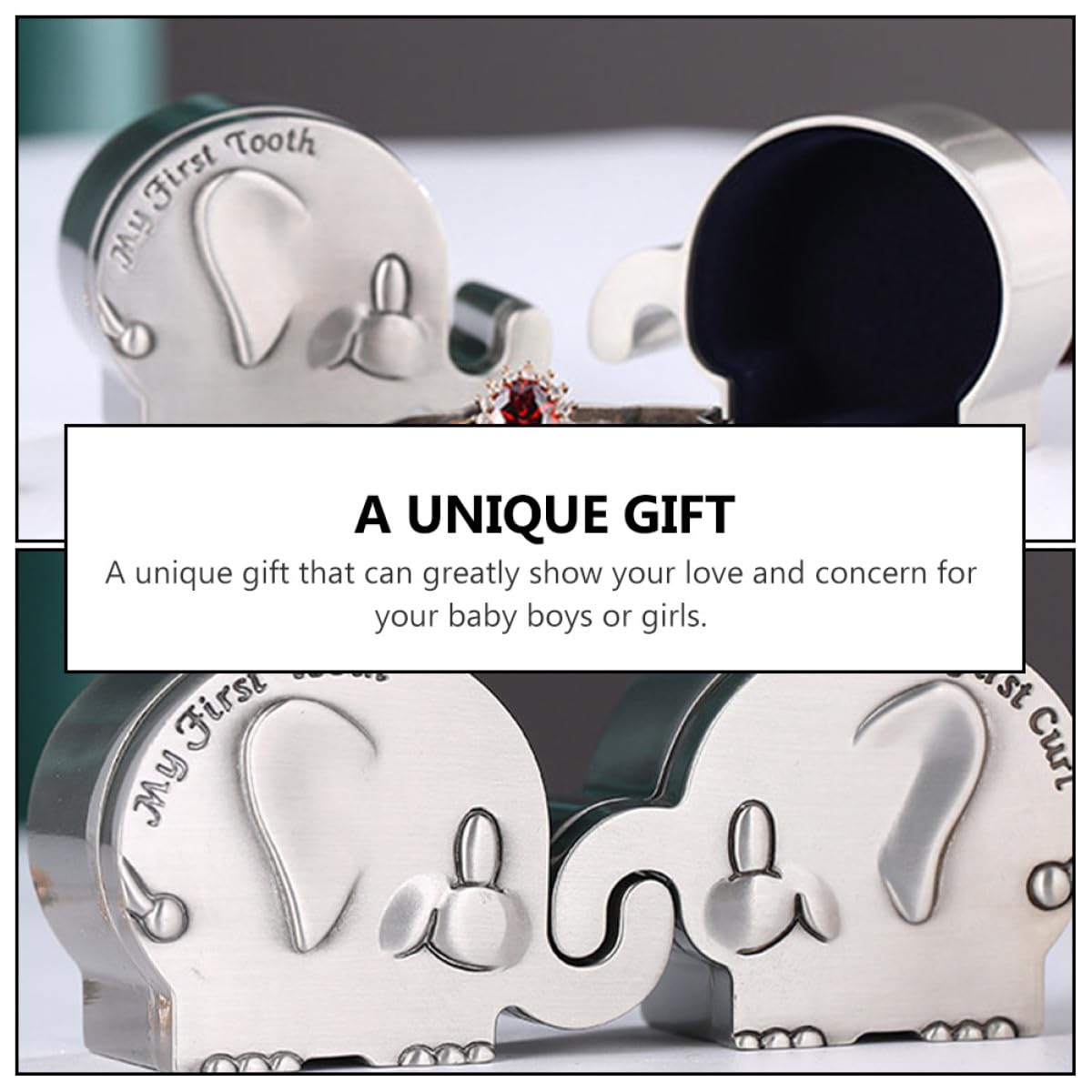 Caja para Recuerdos de Bebés Forma de Elefante, Metal Pequeño en Color Plata, para Primer Diente y Rizo, Adecuado para Guardar Recuerdos de Recién Nacidos y Obsequio Shower