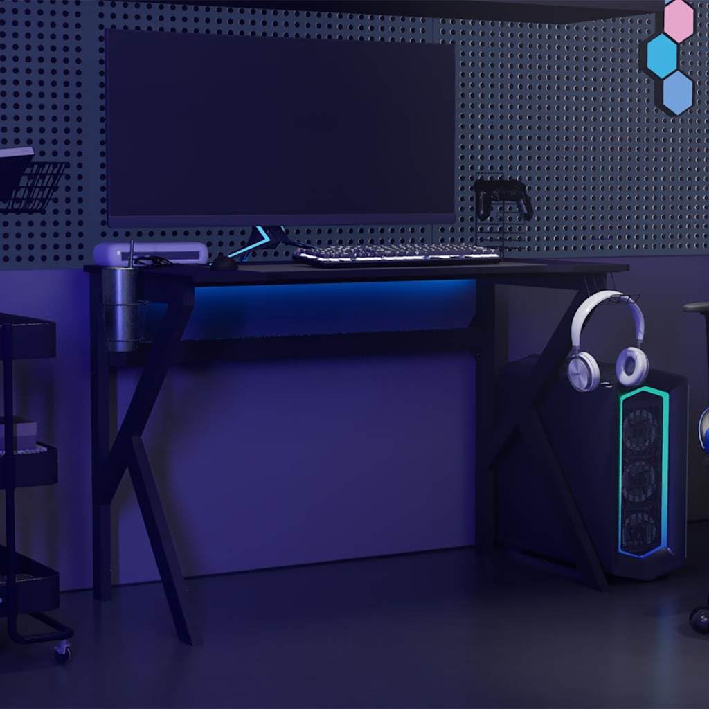 Escritorio para videojuegos con estructura en K negro y rojo, 110 x 60 x 75