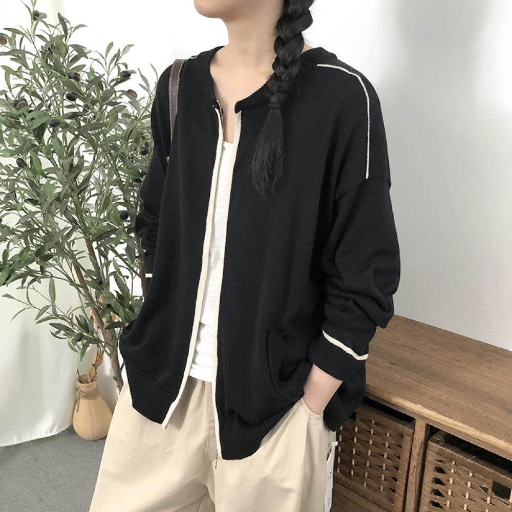 Pullover & Strickjacken Für Damen,Damen Strickjacken Mode Lose Schwarz Farbblockierungsreißverschluss Langarm Open Front Pullover Strickjacke Herbst Lässig Weich Strick Oberbekleidung Jacke Mantel