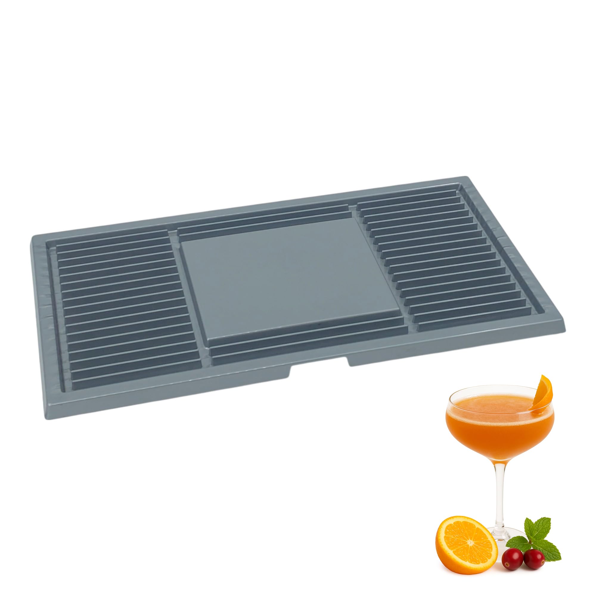 Chabrias Ltd Silver Rectangular Bar Drip Tray – Ridged Hard Plastic 42.5cm | UK Made | Bar Mat for Countertop Spill Protection