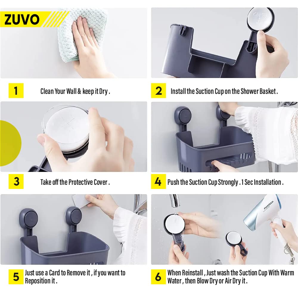 Zuvo Mensola Doccia A Ventose – Grigio, Senza Fori Né Adesivo | Organizer Salvaspazio Per Shampoo E Sapone