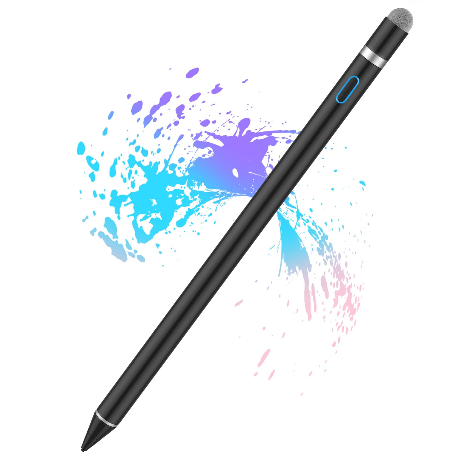 Lápiz capacitivo digital para pantallas táctiles, lápiz activo de punta fina compatible con iPhone, iPad y otras tabletas para dibujar y escribir a mano (negro)