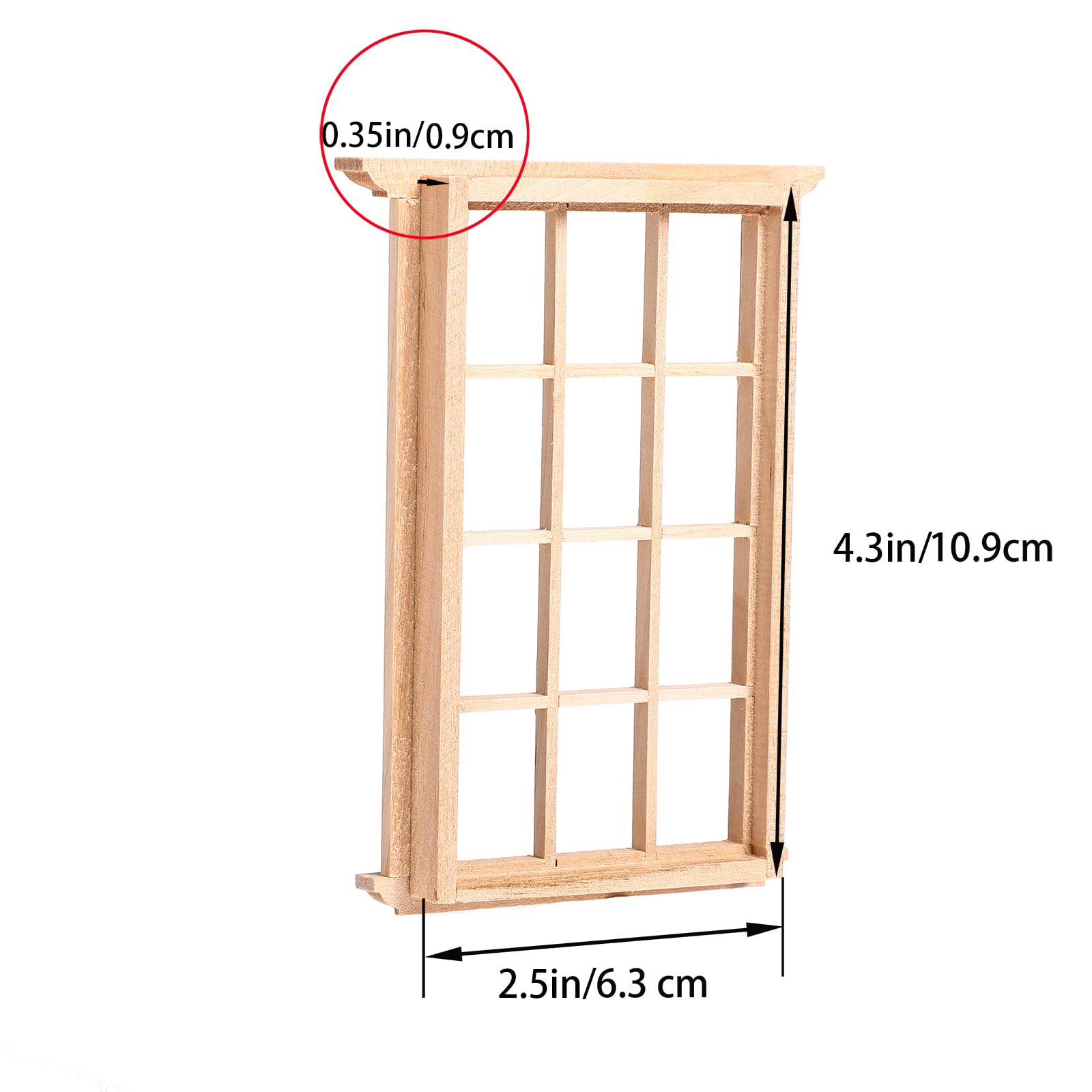 Housoutil Miniature Furniture Wooden Windows: 2 Pieces Mini Window Frame Model 1: 12 Scale Miniatures Wooden Window - Image 4