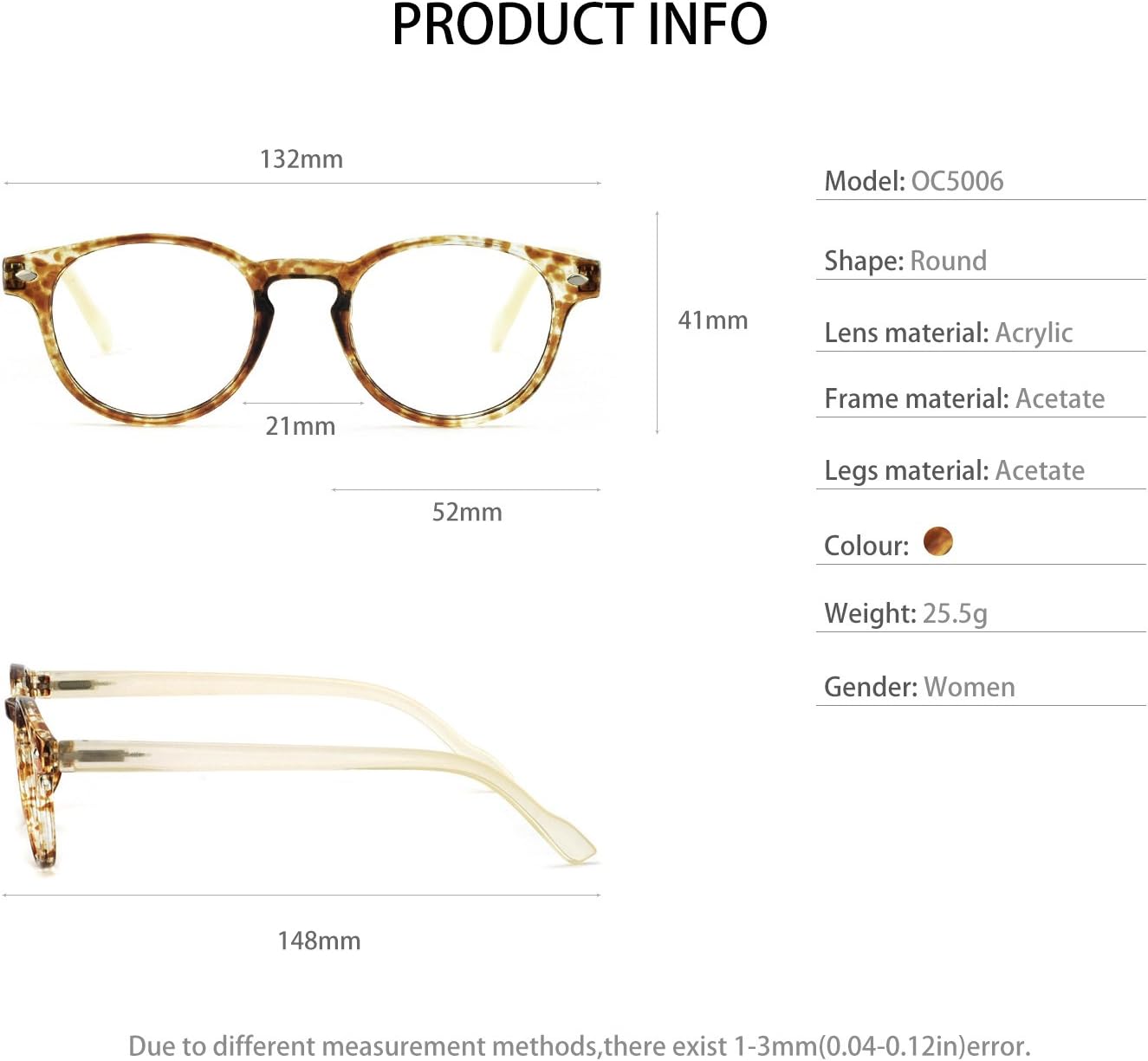 OCCI CHIARI Women's Reading Glasses Eye Reader Durable 0 1.0 1.25 1.5 1.75 2.0 2.5 to 4.0 5.0 6.0 (15006- a(Yellow), 2.0) - Image 6