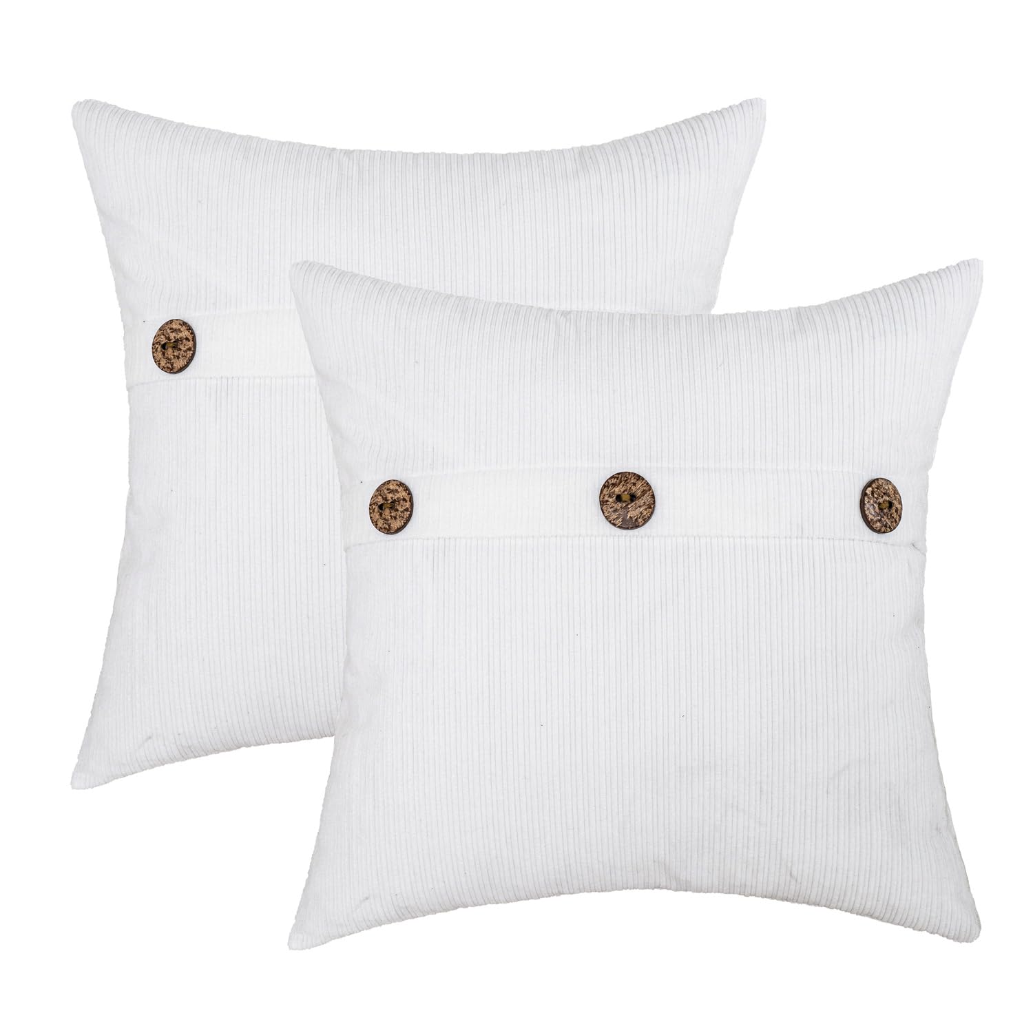 HWY 50 White Chenille Cushion Covers 55cm x 55cm (22"x22") with Triple Buttons, Set of 2, Soft Cosy Boho Farmhouse Decorative Throw Pillow Covers for Sofa Bed Living Room Couch