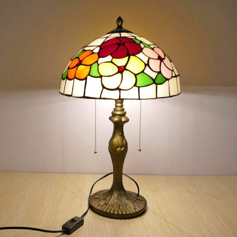 Tiffany-Stil Nachttischlampe Vintage Schlafzimmer Tischlampe Mit Schalter Ø30CM Pastoral Blumen Handgemacht Art Dekorative Retro Büro Studie Schreibtischlampe E27 Bar Cafe Nachtlicht 48cm hoch (A)