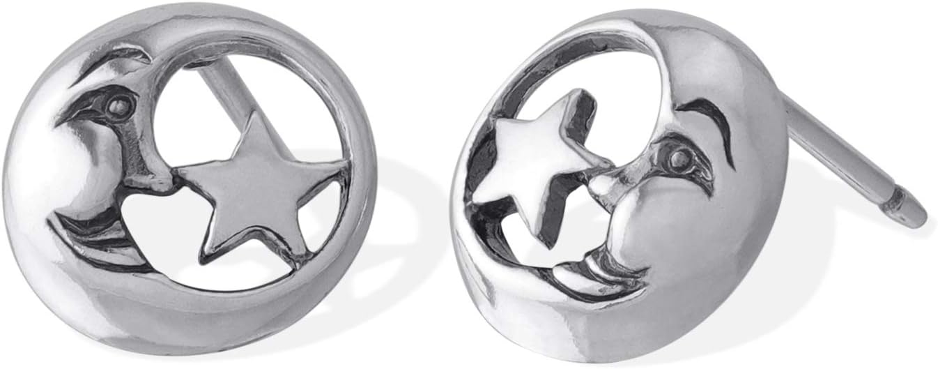 Boma Jewelry Sterling Silver Moon & Star Stud Earrings