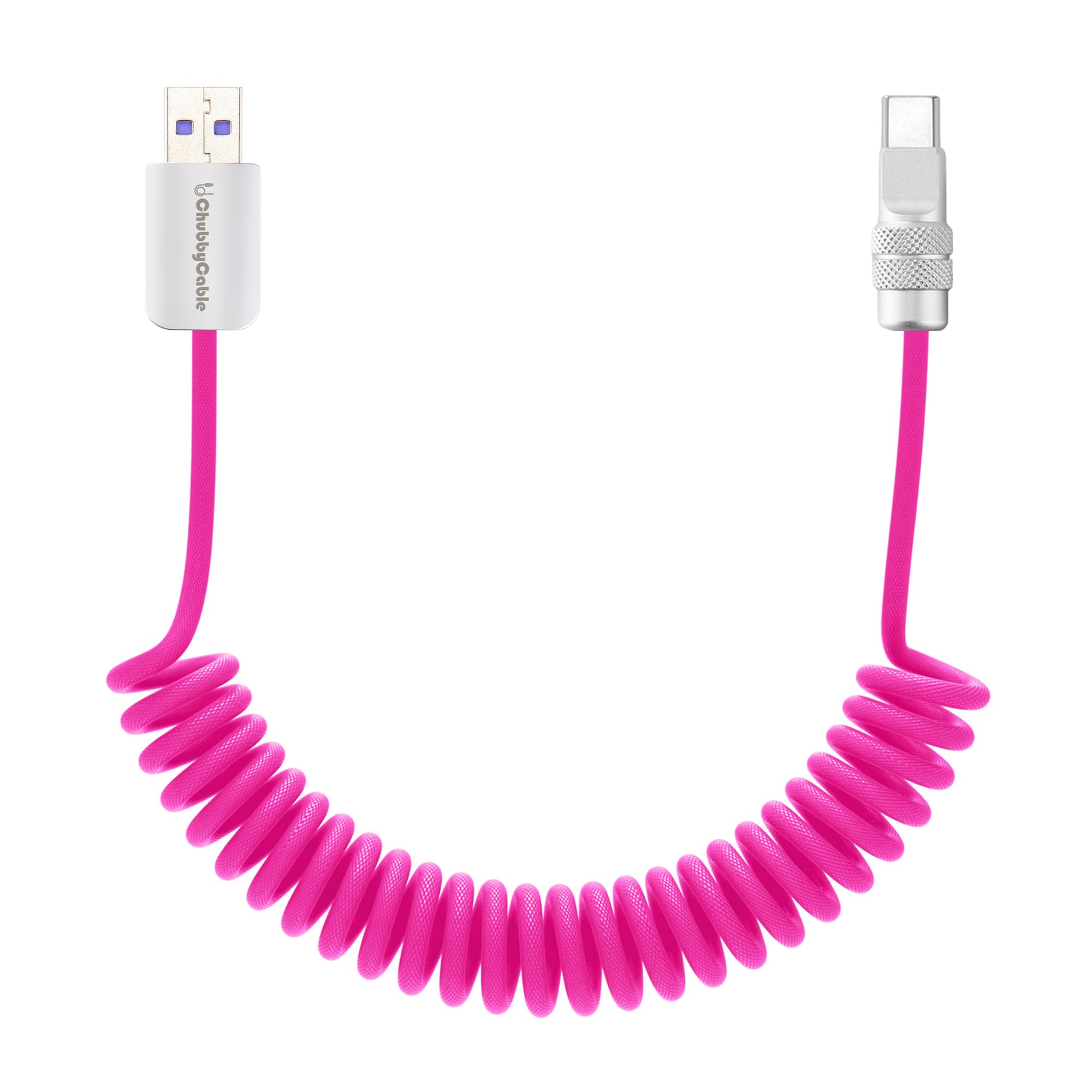 chubbycable Curly Chubby 120W Coiled USB C Fast Charging Cable Durable Braided Charger Cord for Car Compatible with iPhone 17-15 Series iPad, Pink,