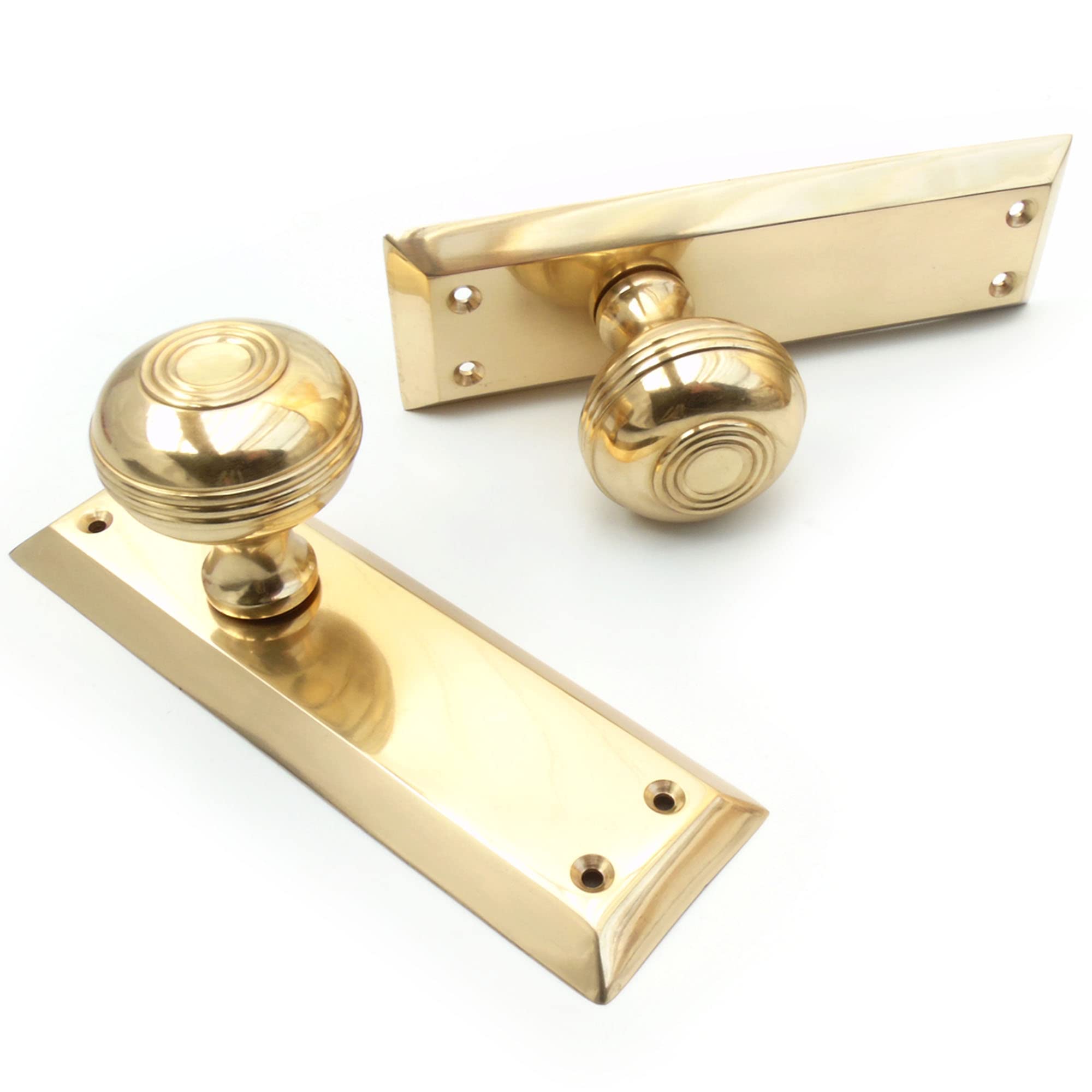 Jones & Grey Polished Brass Bellport New York Solid Brass Polished Round Knobs Mortice Door Handles On Backplate