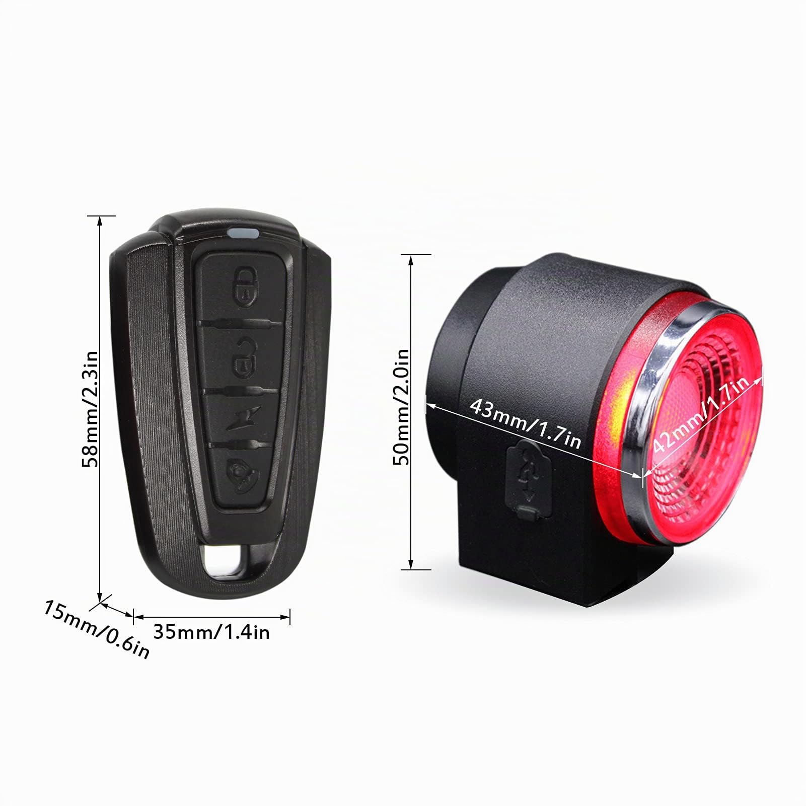 Luce Posteriore per Allarme Bici senza Fili Antifurto con Telecomando 108db 3 Modalità Campanello+4 Modalità di Illuminazione Fanale Posteriore Della Bicicletta IPX5 Impermeabile per Ciclismo