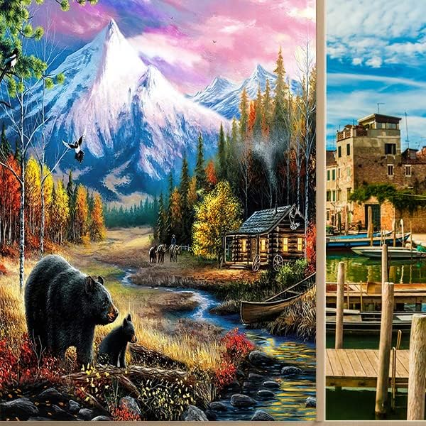Black Bear Forest Silhouettes Window Film Vintage West Country Farmhouse Wildlife Bearstained Glass Window Film,Playroom Window Film,Nursery Window Film 35.4Wx78.7L-Inch X1Pcs