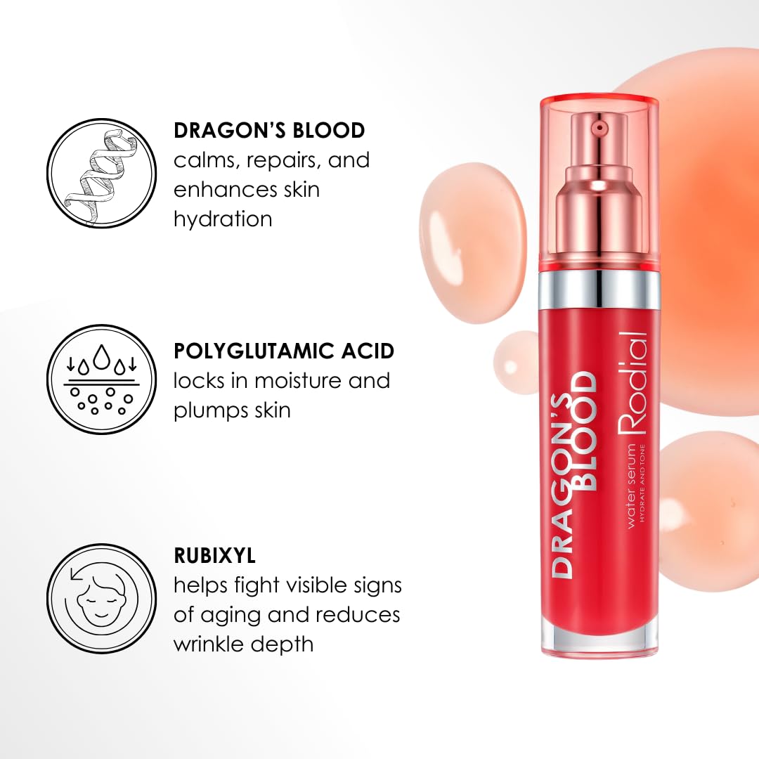 Rodial Dragon’s Blood Water Serum, Lightweight Hydrating & Plumping Face Serum with Hyaluronic Acid, Polyglutamic Acid & Ectoin, Barrier Support for All Skin Types, 1.01 fl oz