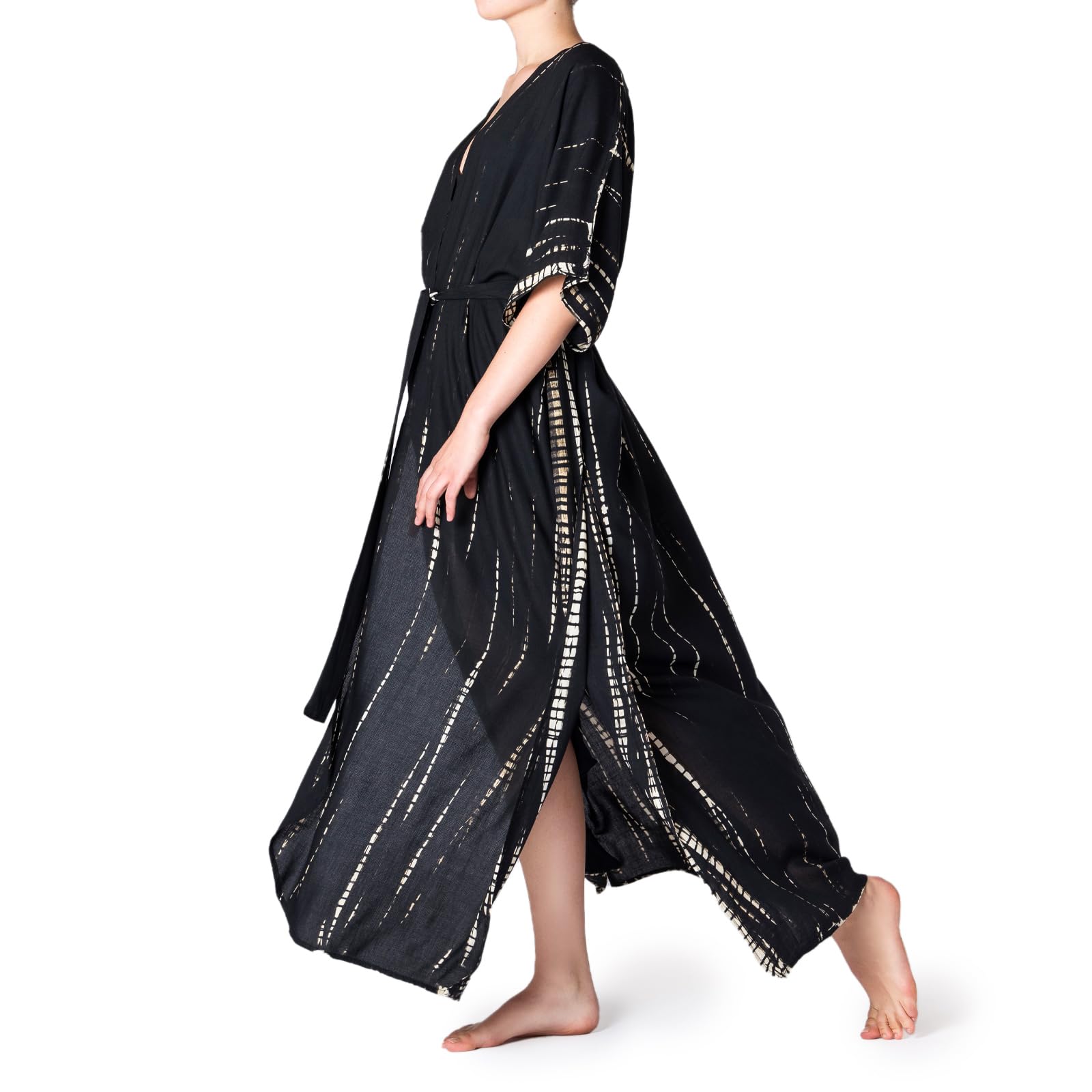 PANASIAM Kimono Batik Mujer - Maxi Salida de playa - Pareo Holgado | Túnica de playa de viscosa, Kimono ligero, Cubre bikini, con cinturón para anudar, Estilo boho, Talla M-XL