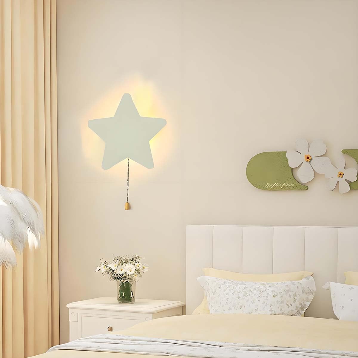 AoLa Kinderzimmer Wandleuchte Akku Innen LED Wandlampe Stern mit Schalter Kabellos Wand Nachttischlampe 3 Farben Ohne Stromanschluss Batteriebetriebene Deko Wandbeleuchtung Kinderlampe