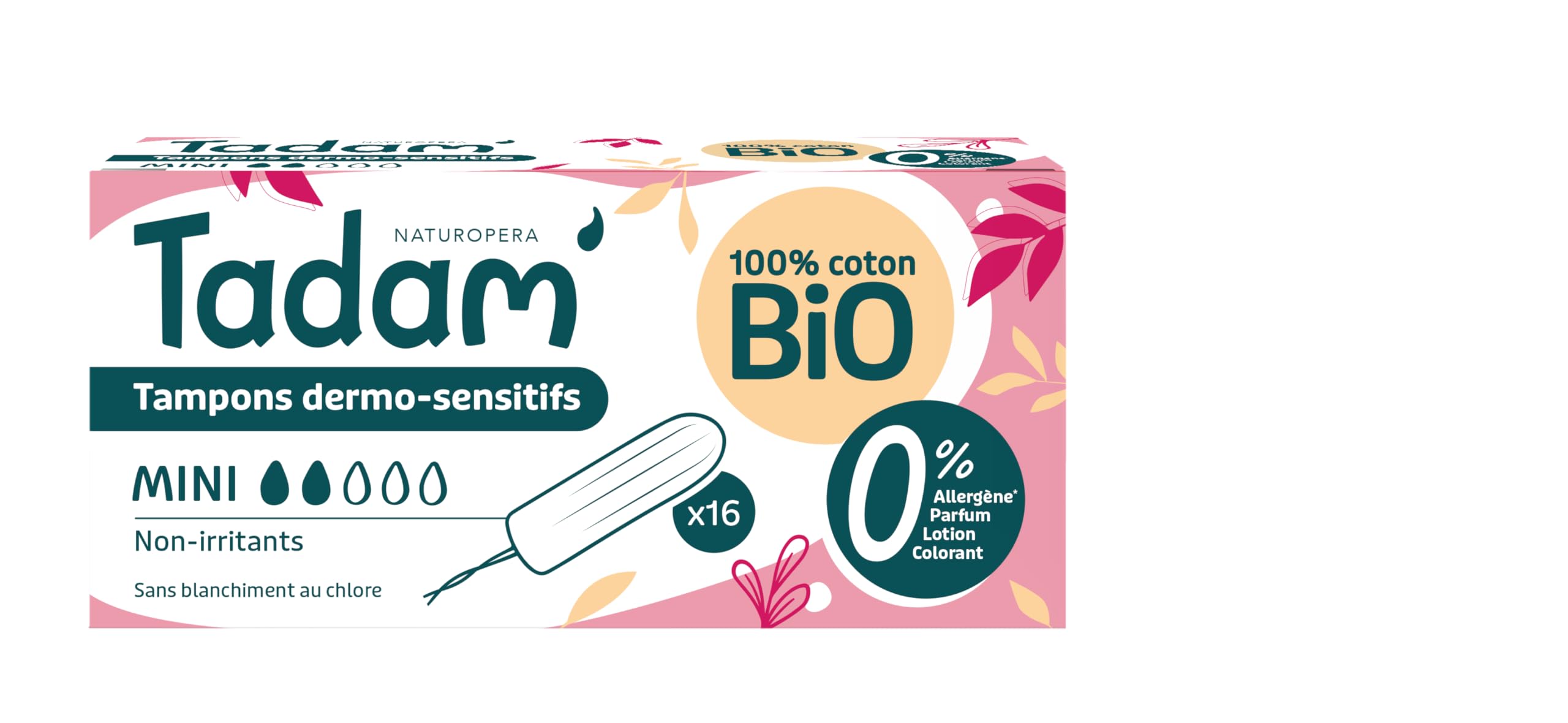TADAM Dermo-Sensitive Tampons Hypoallergenic Organic Cotton Comfort Mini x16