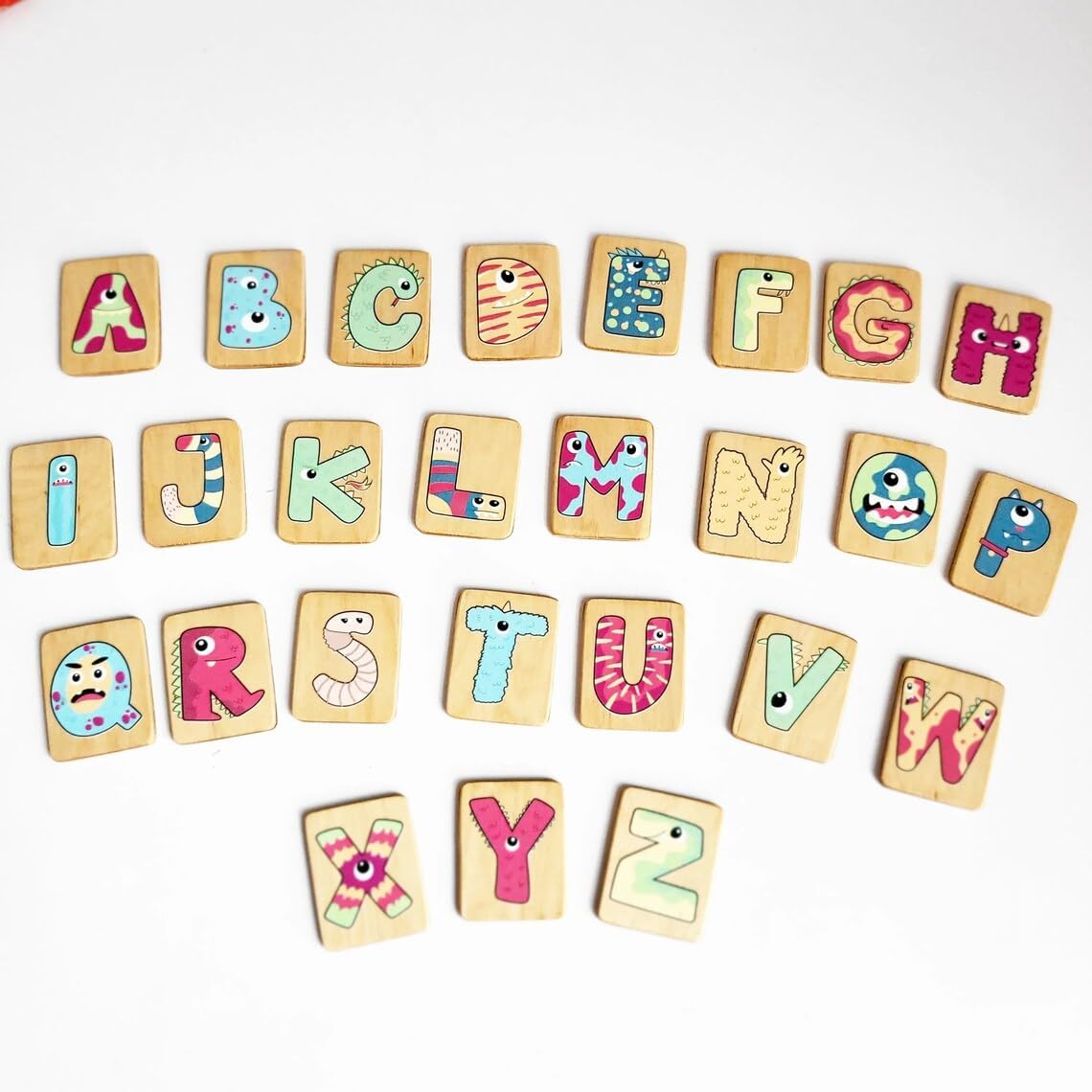 English Letters Flash Cards with Monsters+ Holder Uppercase Letters Cards Montessori Preschool Homeschool Birthday Gift for Kids Classroom (Cards with Holder)