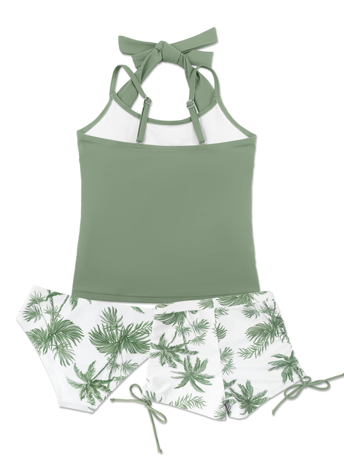 SHEKINI Mädchen 3 Stück Halter Badeanzug hohe Taille Tankini Set mit Boyshort
