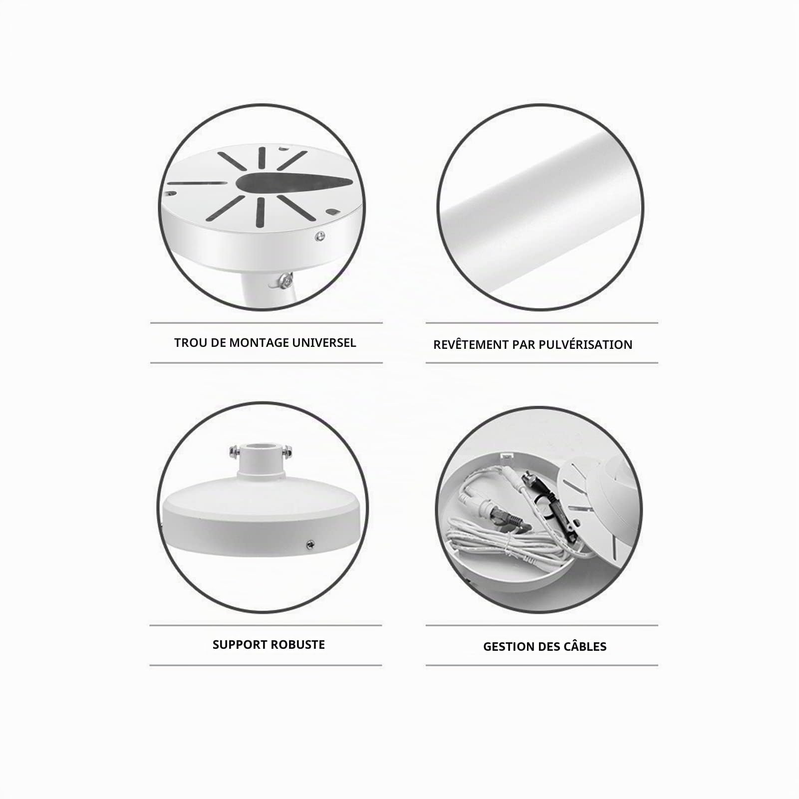 WiTi Support montage mural pour caméras dôme IP CCTV, boîte jonction gestion des câbles Support montage universel sur poteau Systèmes surveillance sécurité, Base solide métal Revêtement en poudre