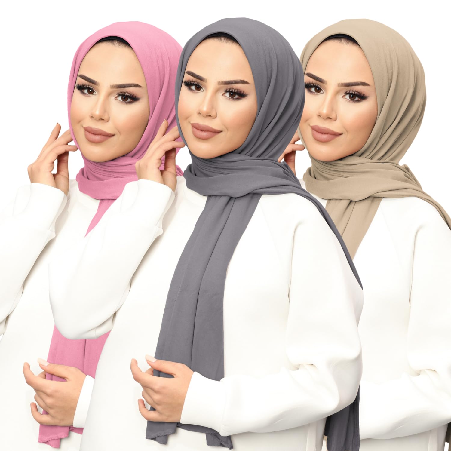 Hamishkane® Premium Ladies head Scarf, Pack of 3 Plain Stylish Jersey Hijab, Soft Stretchy Ladies Scarves, Muslim Gift Scarf for Women UK, Prayer Wrap Hijabs, Modern Scarves for Women