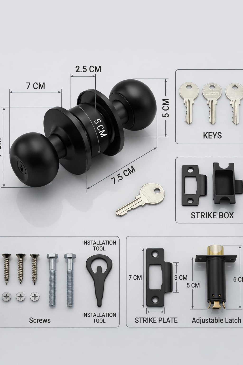 Heavy Duty Door Lock - 3 Keys, Black -3