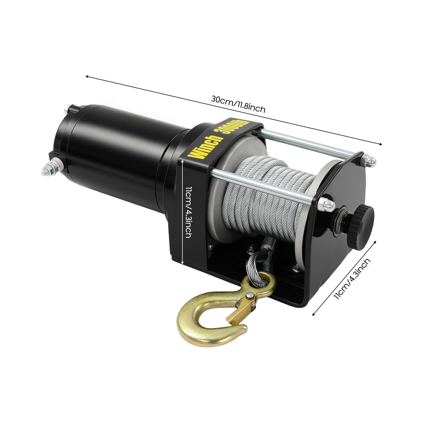 Polipasto Eléctrico Cabrestante Eléctrico De 12V CC, Motor Con Cable Acero 6 M, Fuerza Tracción Nominal 1300 Kg, Moto Cobre Puro 0,55 KW