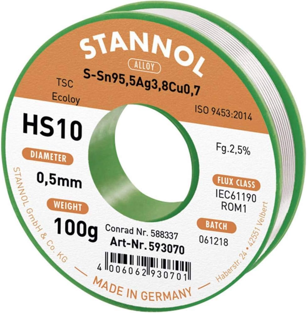 Stannol HS10 Alloy TSC SN95,5AG3,8CU0,7, 0.5 mm, 100 g spool, 1 piece, 631900