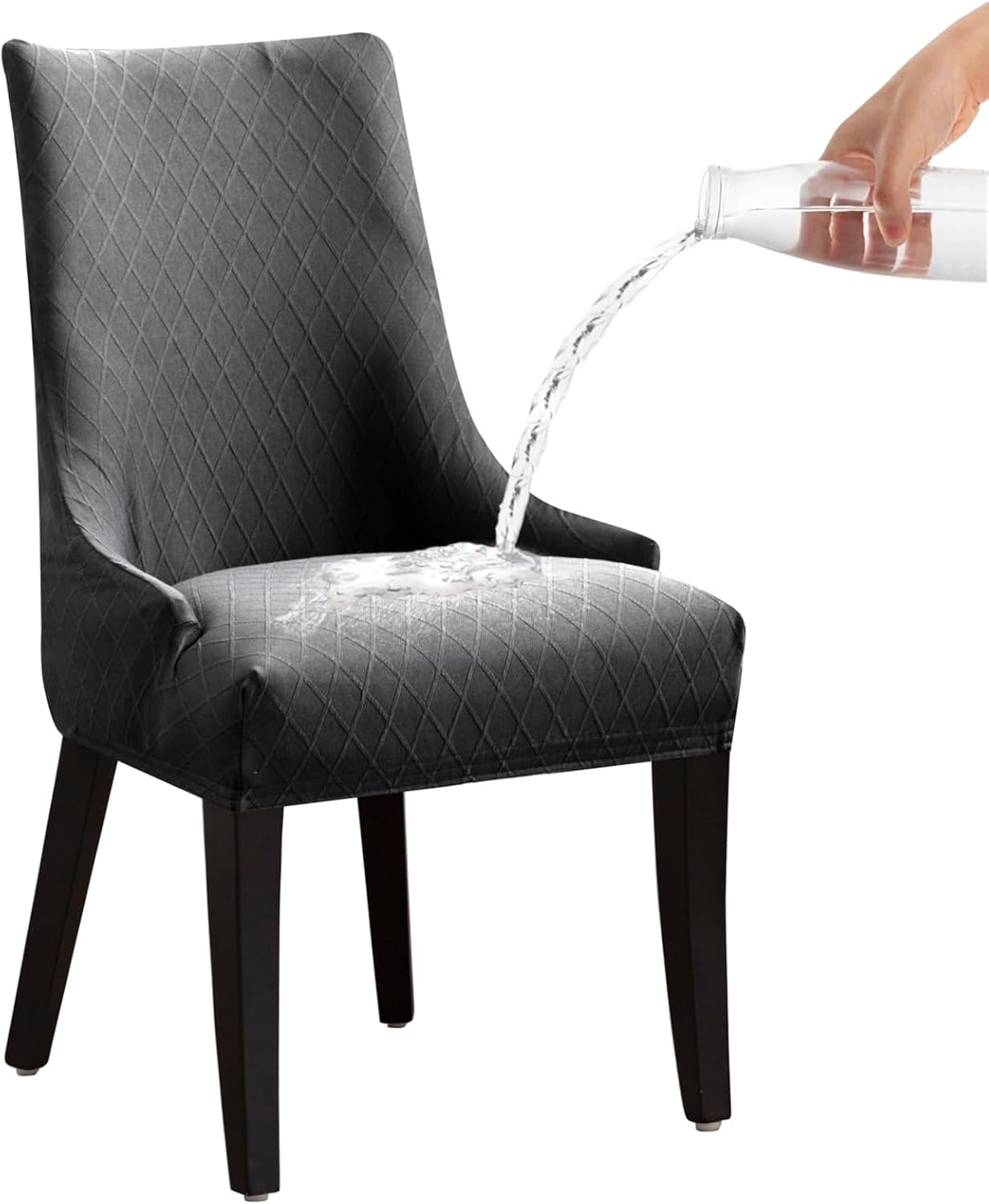 Dining Chair Covers, Stretch Wingback Chair Slipcovers, Wingback Chair Covers, for Dining Room Hotel, Banquet, Party, Home Decor (Dark Gray,6 PCS)