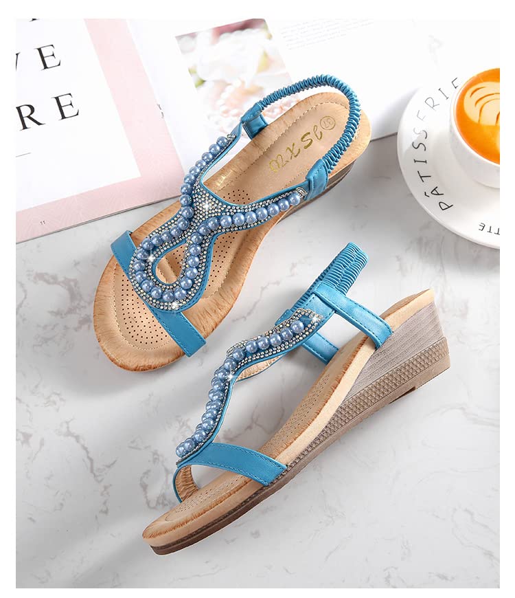 SUYGGCK Sandalo donna strass perline zeppa sandali