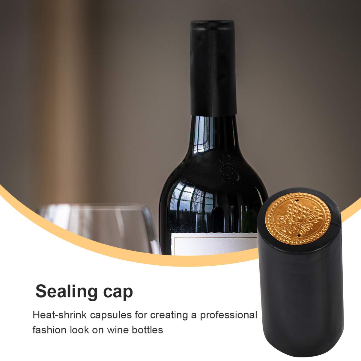 Toddmomy 100 Pieces PVC Heat Shrink Capsules Wine Bottle Caps for Wine Bottles (Black)