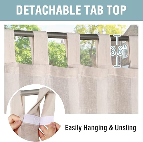 Miniatura 3 de H.VERSAILTEX Cortinas transparentes de lino para exteriores impermeables para patio, divisor al aire libre, privacidad añadida, filtrado de luz,