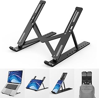 Portable Laptop Stand,10 Levels Height Adjustable Laptop Holder,Lightweight ABS+Silicone Foldable Laptop Riser,Notebook Cooling Stand PC Riser for All Laptops Tablets-Black