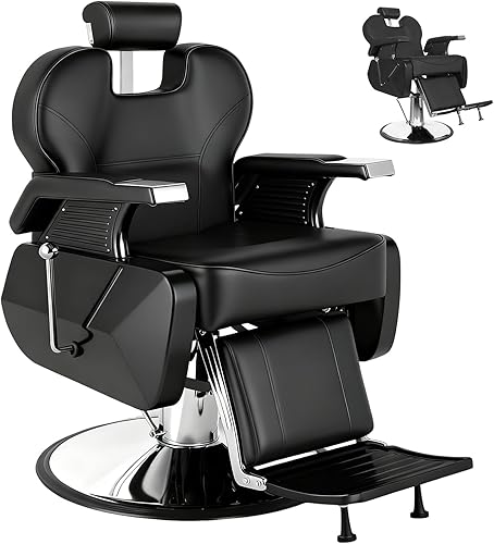 Silla de peluquería para peluquería, silla de peluquería reclinable hidráulica resistente con reposacabezas y reposapiés ajustables, silla de