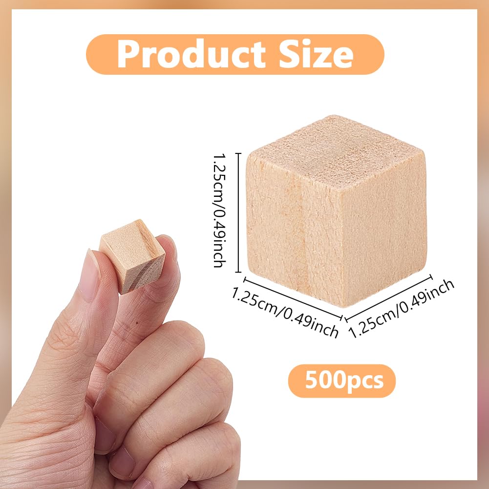 OLYCRAFT 500 bloques de madera para manualidades, 12,5 mm, dados de madera sin tratar, pequeños bloques cuadrados de madera, cubos vacíos cuadrados en miniatura, cubos de madera natural para