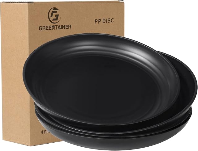 Greentainer Unbreakable Dinner Plates for Kid & Adults - 7.8'' Plastic Plates , Microwave and Dishwasher Safe, Lightweight Dessert Plates for Pizza, Pasta, Bread, Snack, Salad,Set of 4(Black)