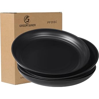 Greentainer Set of 4 Dinner Plates for Pizza, Pasta, Bread, Snacks, Salads, Healthy, Unbreakable Polypropylene Plates for Chi