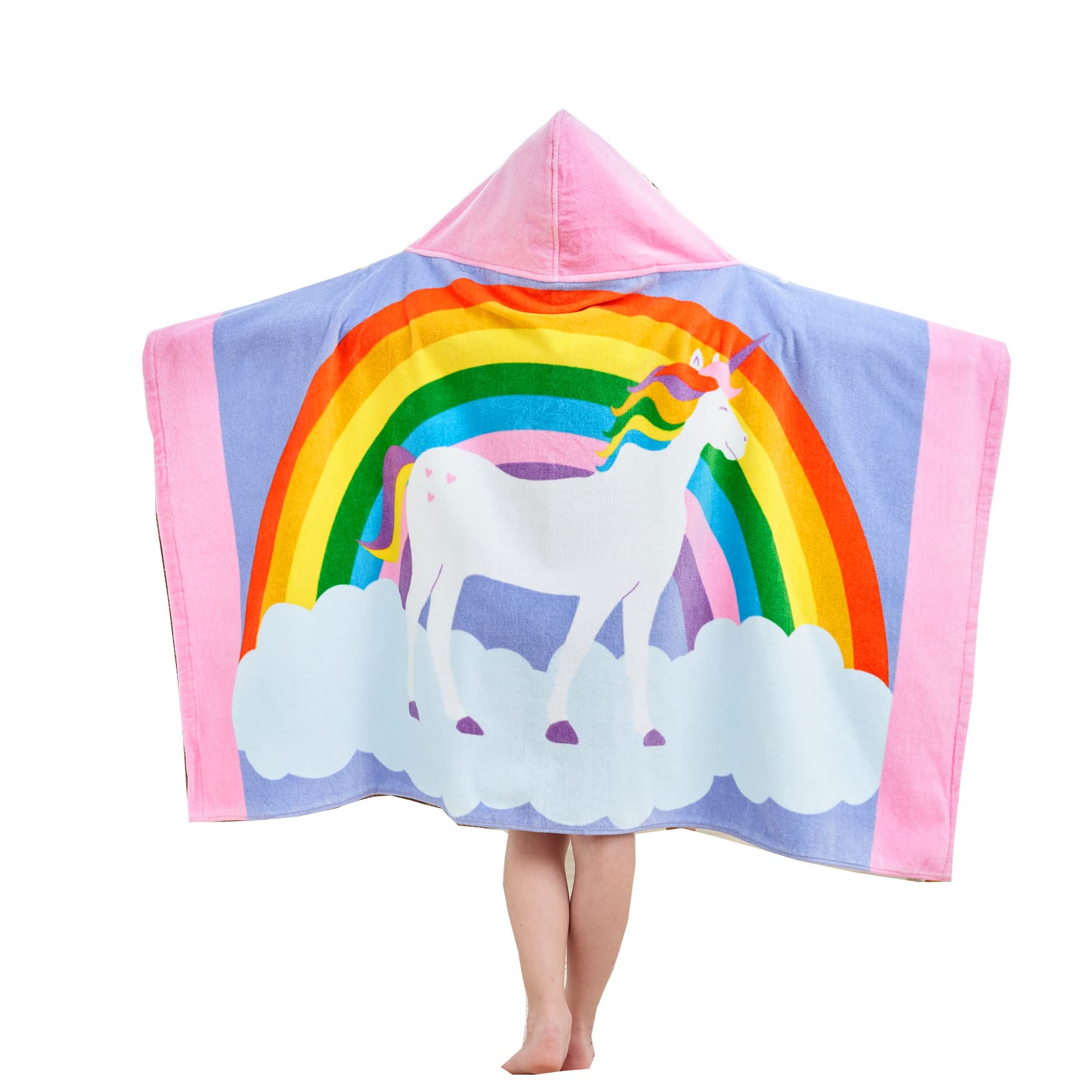 Kinder-Badetuch mit Kapuze, für Mädchen und Jungen, super saugfähig, niedliches Cartoon-Tier, volle Vitalität (Himmel-Einhorn)